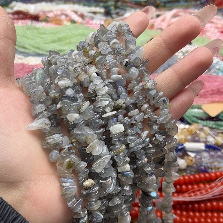 玛瑙/玉髓珠宝半成品未镶嵌一条灰月光碎石75cm左右