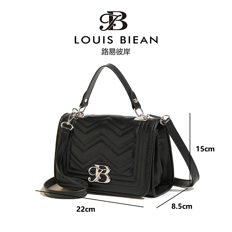 路易彼岸小香风新款菱格斜挎包单肩手提包8020黑
