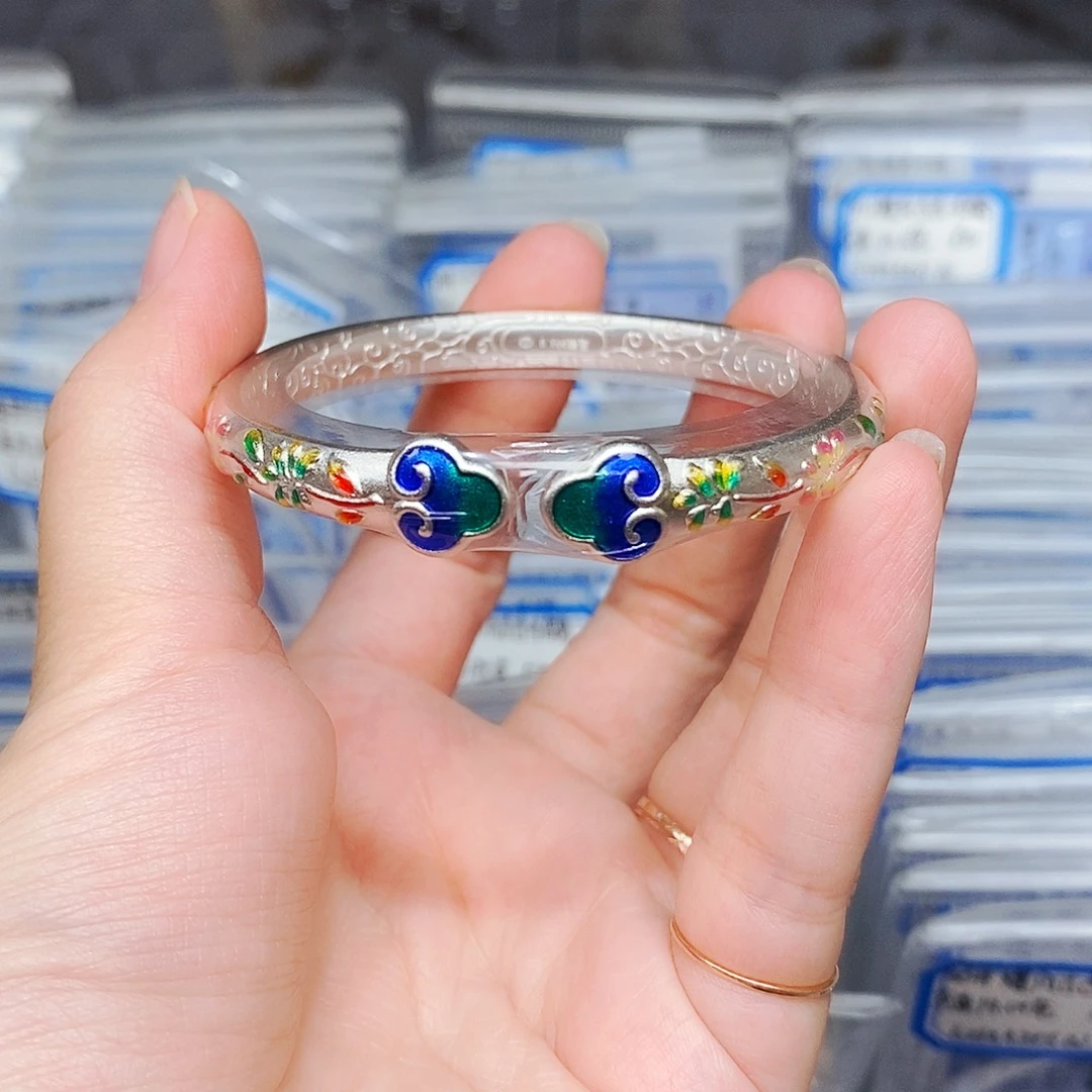 无足银如意藤蔓手镯珐琅彩