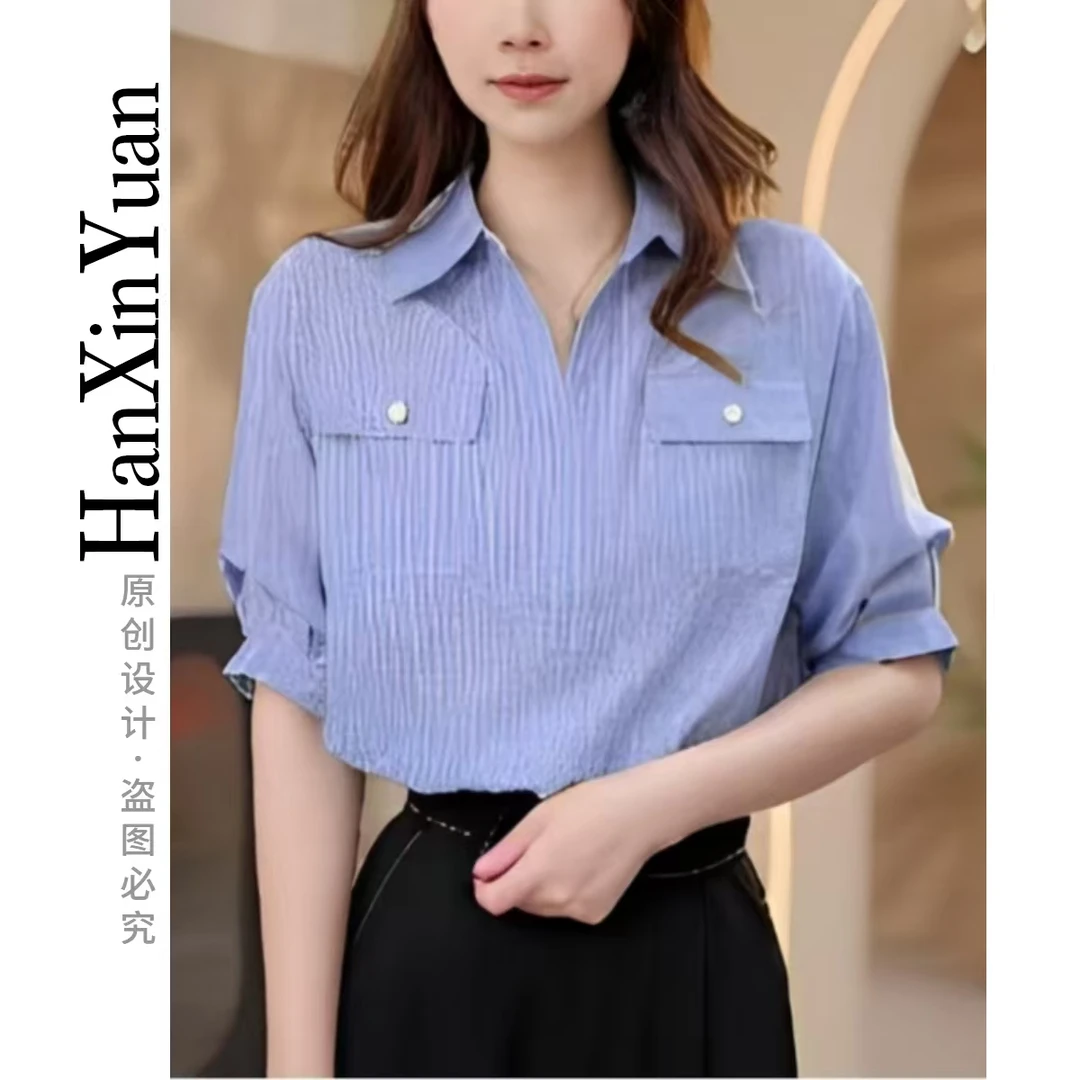 原版正品 XG214夏季中袖防晒衬衫女时尚休闲百搭2025宽松上衣