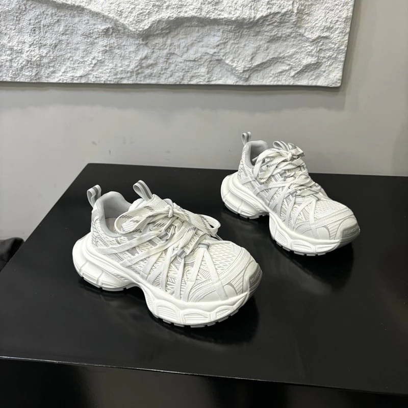 品质厚底巴黎老爹鞋女2025秋季新款百搭网面绑带擦色休闲运动鞋潮