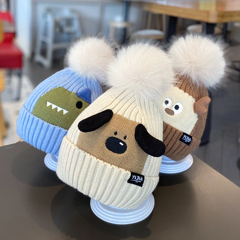 儿童帽子秋冬款可爱卡通婴儿女童毛线帽加厚保暖宝宝套头针织帽冬