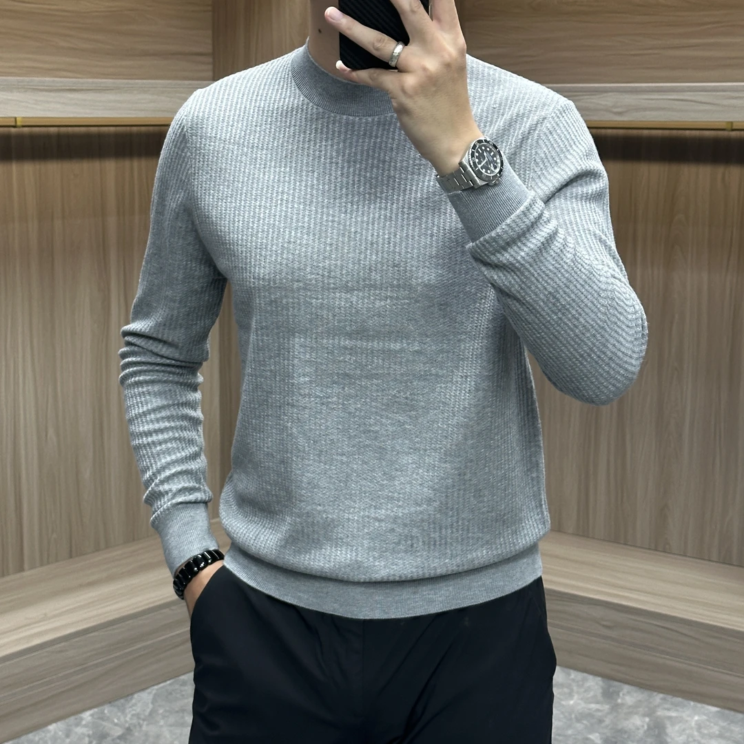 【含绵羊毛】秋冬长袖纯色圆领针织毛衣简约修身半高领男士打底5531