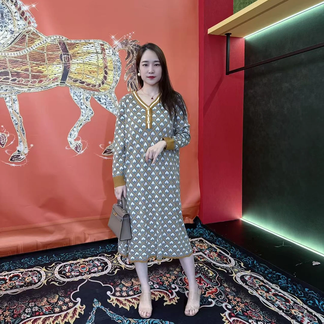 2308多金大码气质减龄长款A字裙子女装设计感连衣裙女