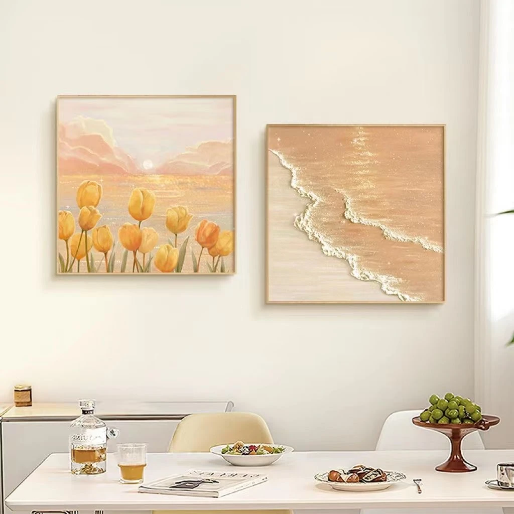 奶油风餐厅装饰画高级感卧室挂画简约餐桌背景墙壁画