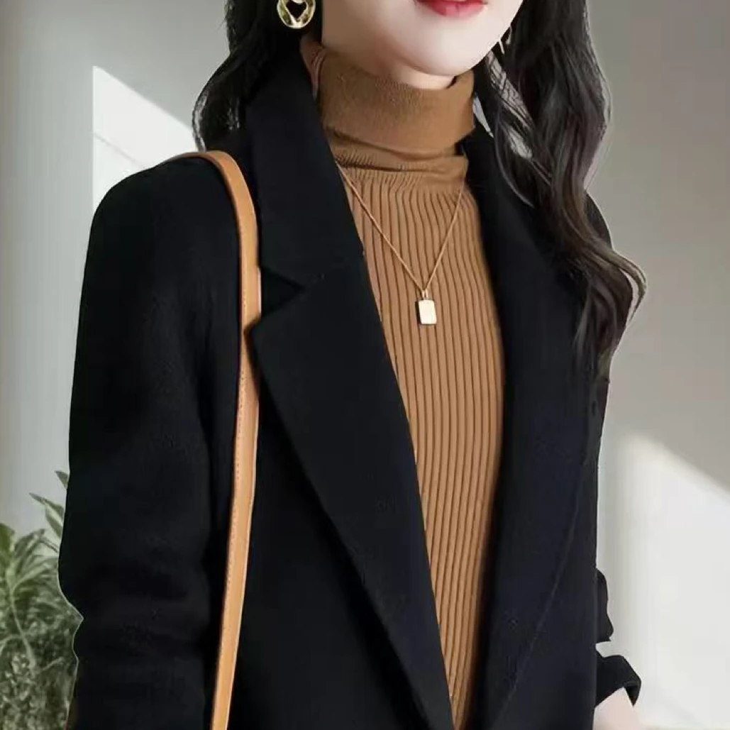 扣号直播间链接女士短款双面西装领气质修身毛呢大衣秋冬适用