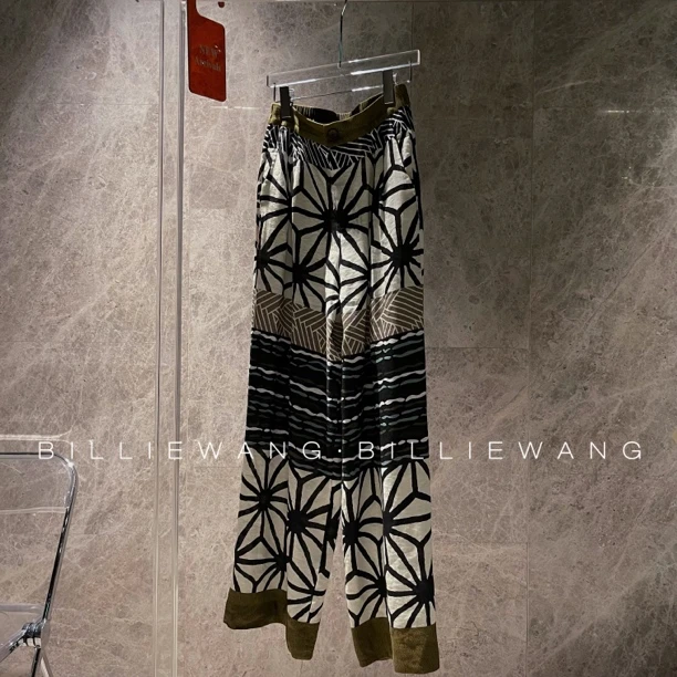 BW独立设计师高定系列｜亚麻度假民族印花拼色直筒阔腿裤