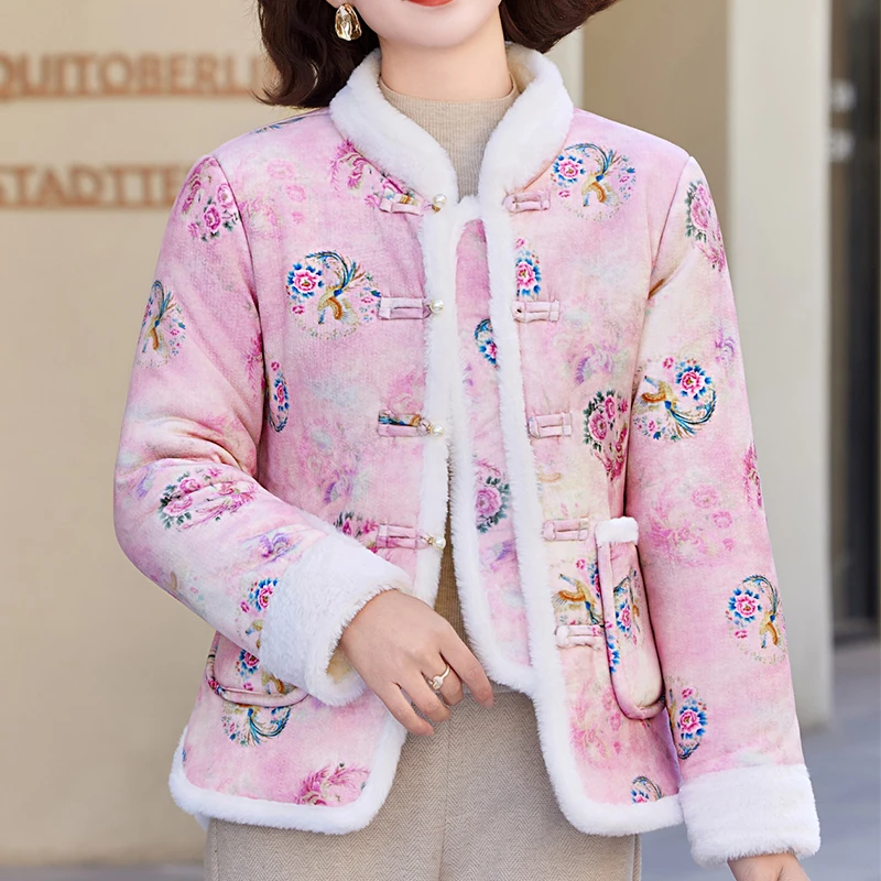 新款冬季女新中式国风加绒加厚棉衣气质秋冬民族风网红款保暖外套