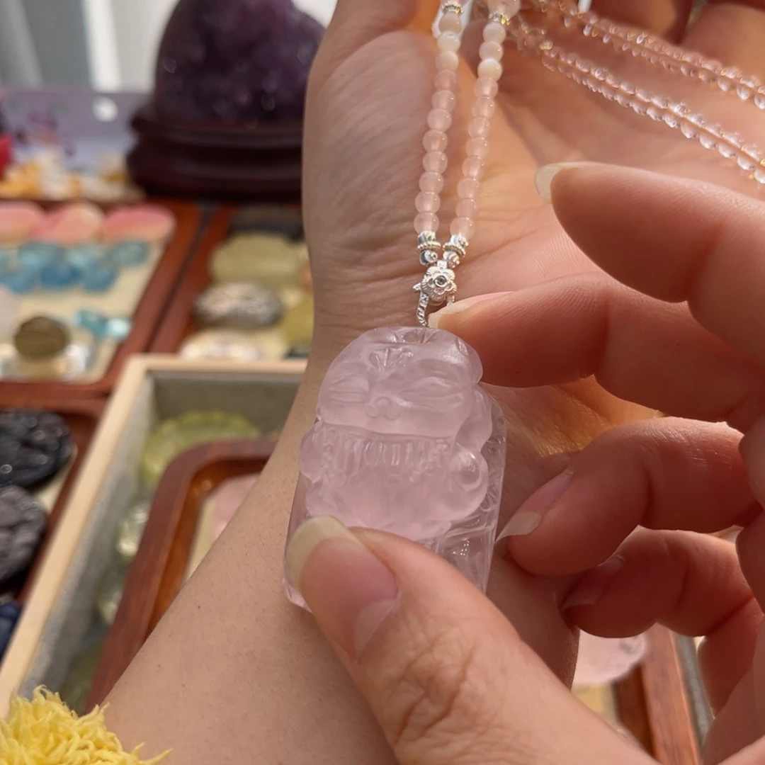 水晶颈饰银S925镶嵌粉水九尾4