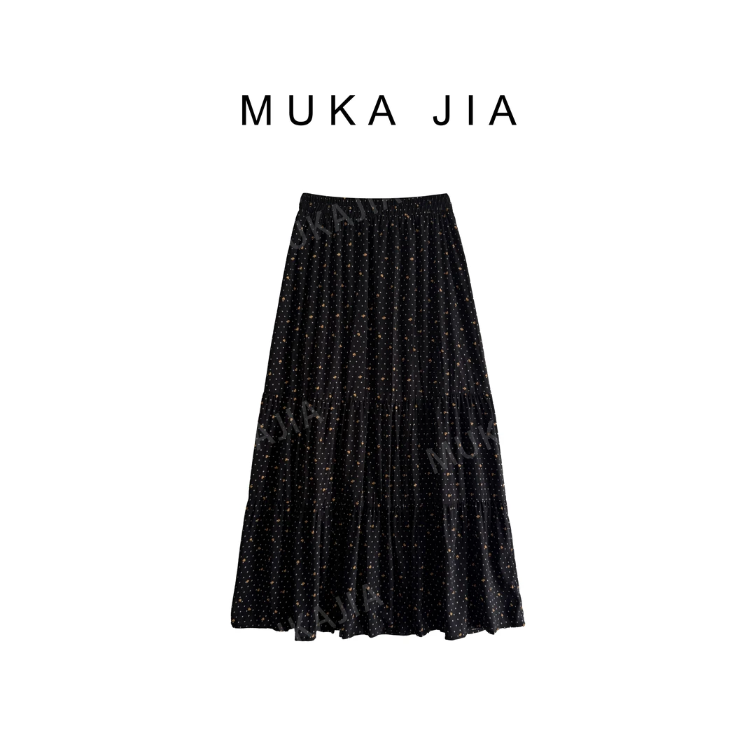 木卡家夏季新款韩风轻奢时尚黑色百搭气质气质优雅波点休闲半身裙