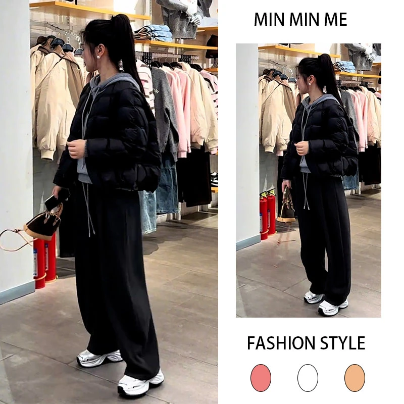 2025秋冬季新款设计感韩版时尚气质减龄棉服加绒休闲阔腿裤两件套