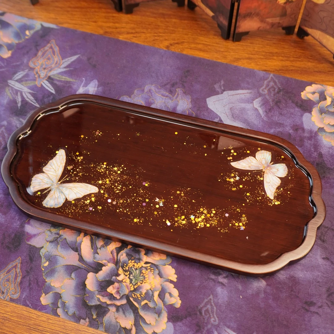 【蝴蝶竹制长方茶盘】手工复古家用简约轻奢百搭干泡盘（31*15*1）