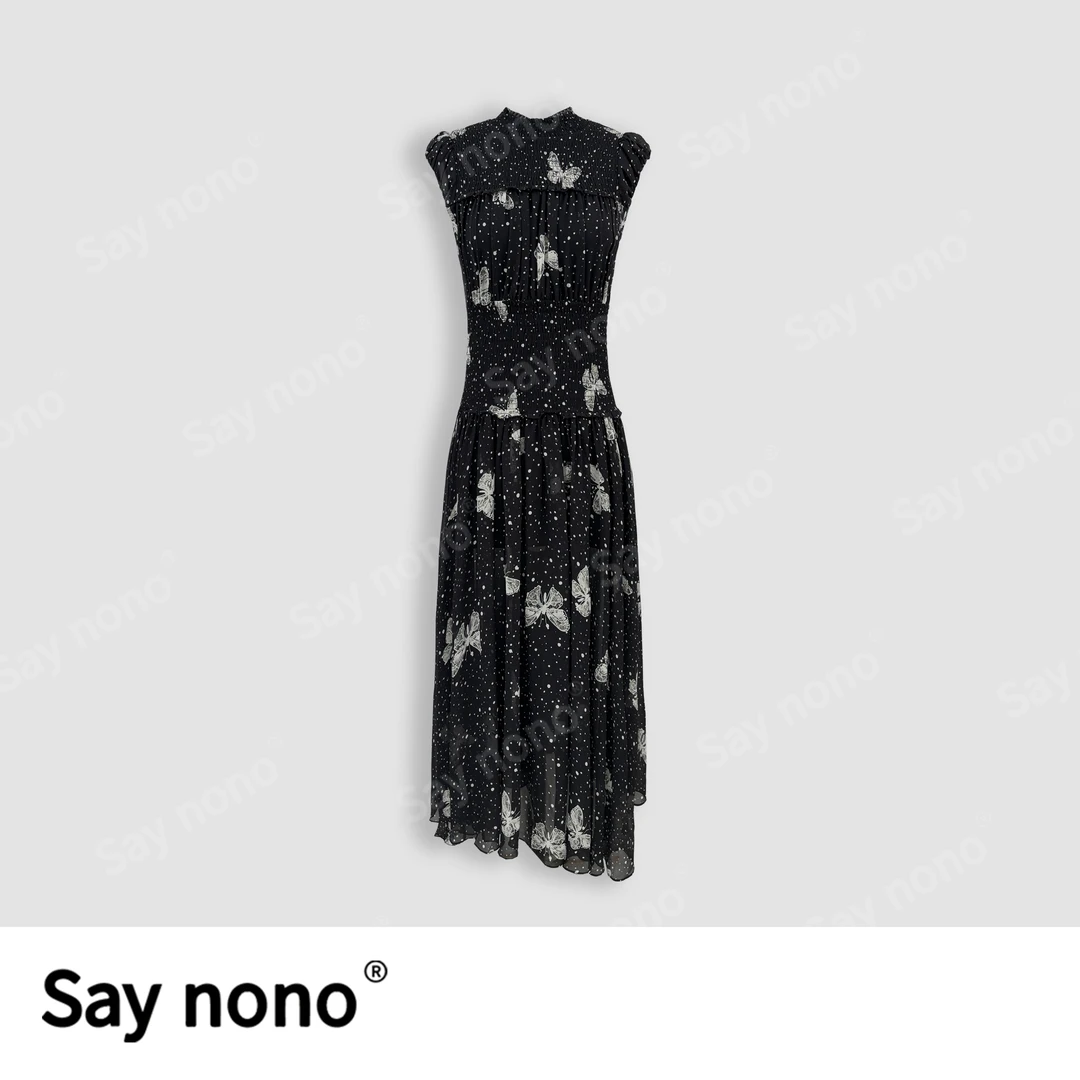 懒猫nono│Saynono 时尚优雅轻奢气质高领无袖长裙连衣裙 H08012X