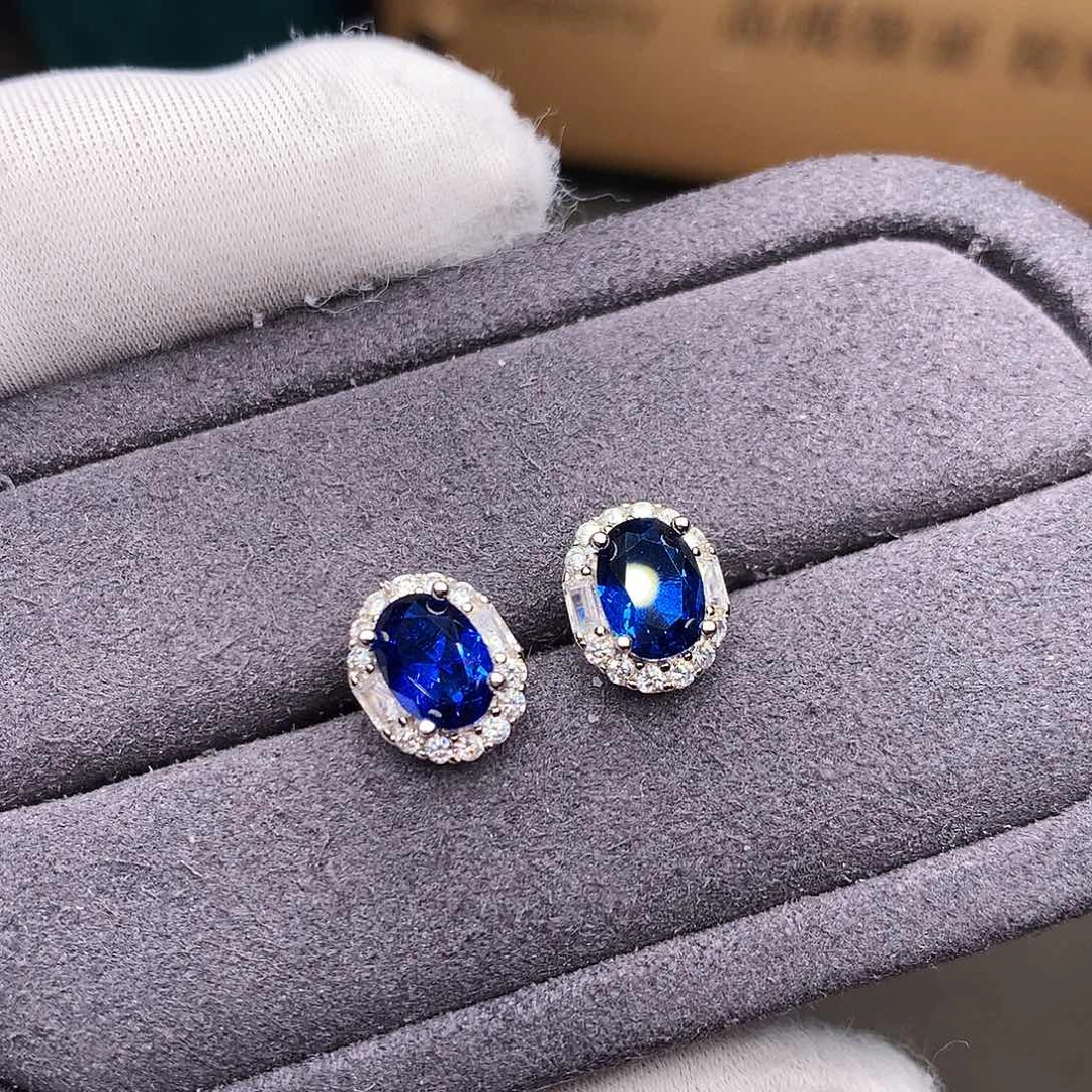 蓝宝石耳饰银S925镶嵌