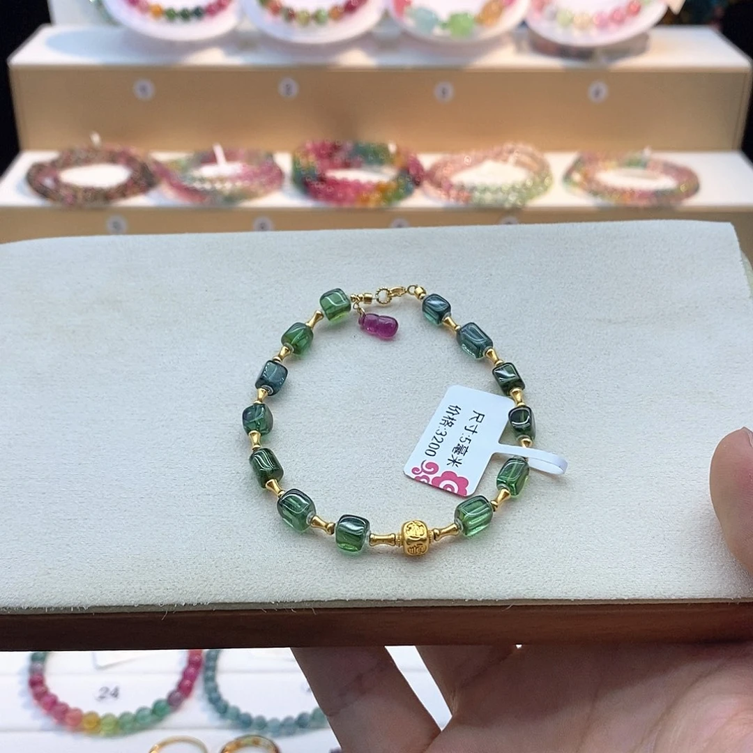 未镶嵌绿色方糖原石手链碧玺