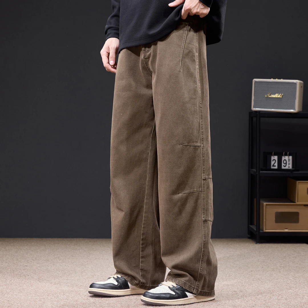 美式复古秋冬潮流直筒免烫百搭纯棉宽松男士垂感时尚工装休闲裤男