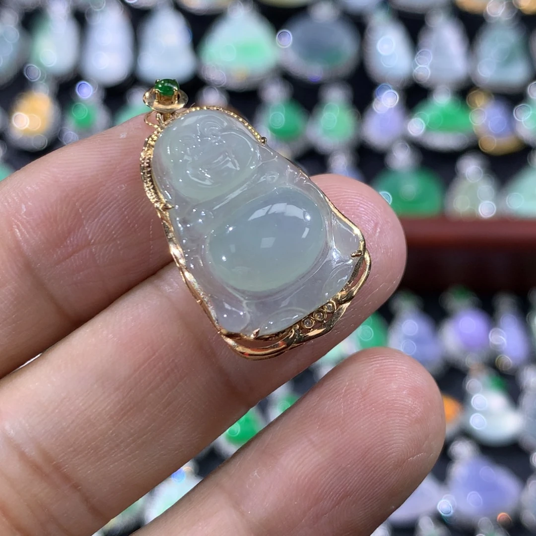 翡翠18K金镶嵌吊坠(不含链)