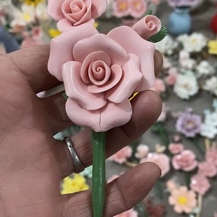 瓷片纯手工陶瓷花摆件瑕