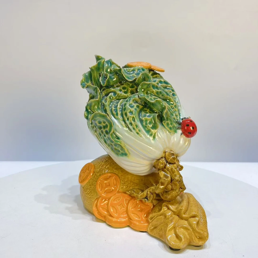 代代有财白菜石湾公仔创意陶瓷白菜长17高17工艺品酒柜电视柜玄关