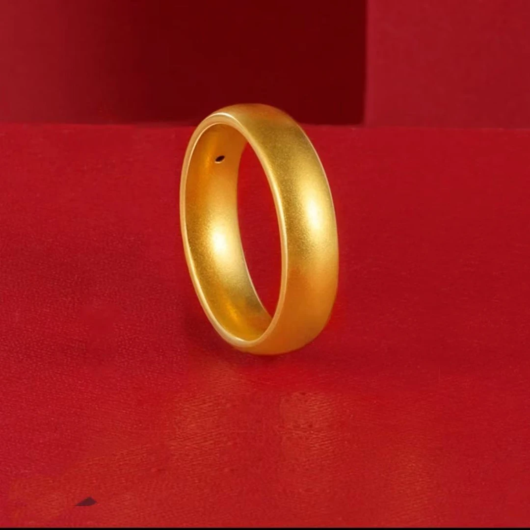 足金999古法黄金圆弧戒指经典光面素款