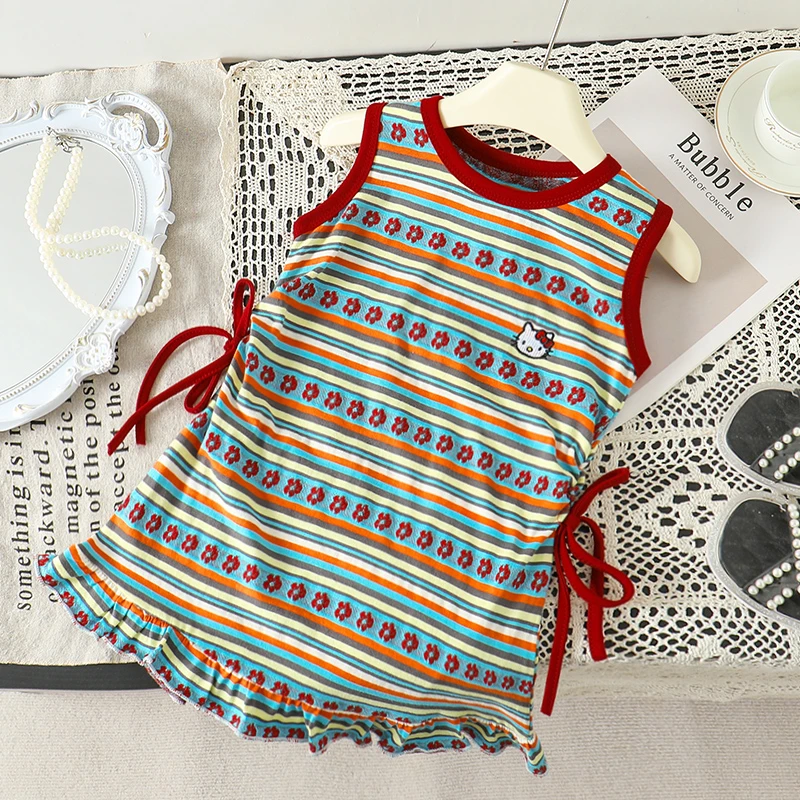 女童夏装连衣裙条纹背心裙中小童女宝夏季洋气时髦裙子2025新款