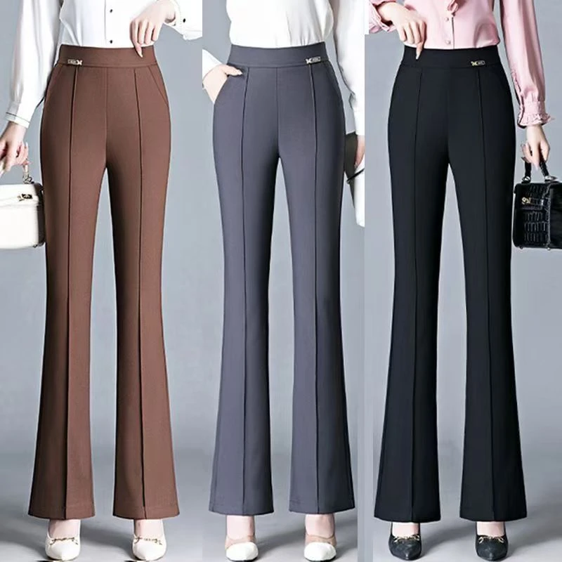 2025春夏季新款长裤高腰弹力微喇裤百搭休闲喇叭裤中老年外穿女裤