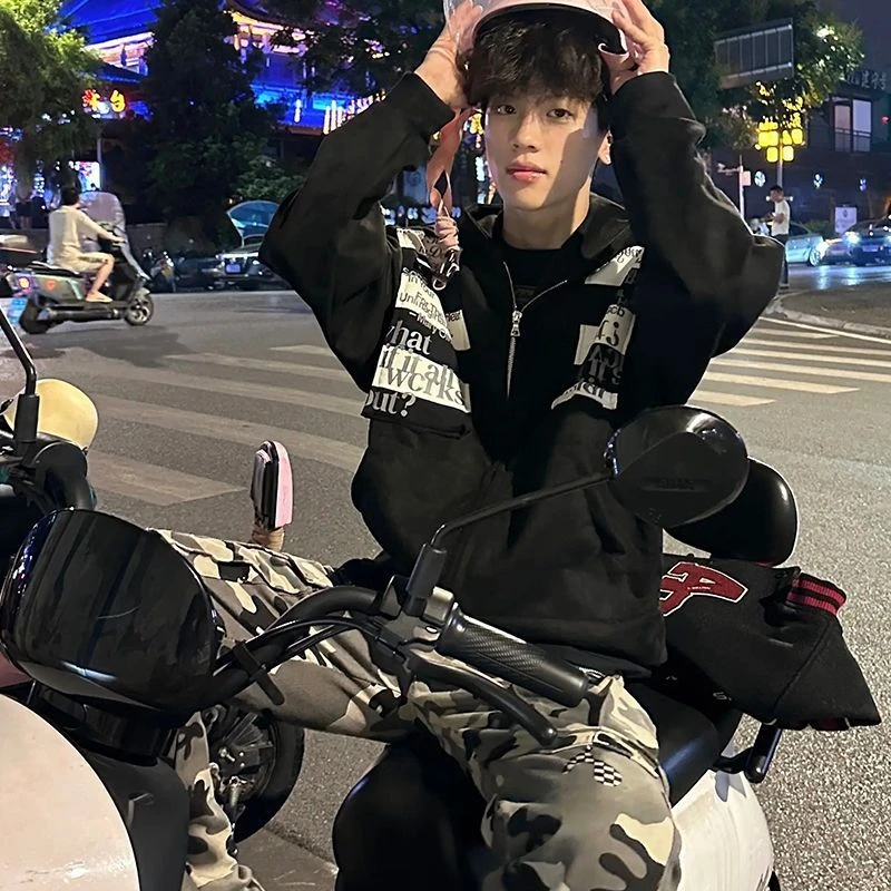 WASSUP dream美式街头字母贴布卫衣外套男款秋冬新款情侣宽松上衣