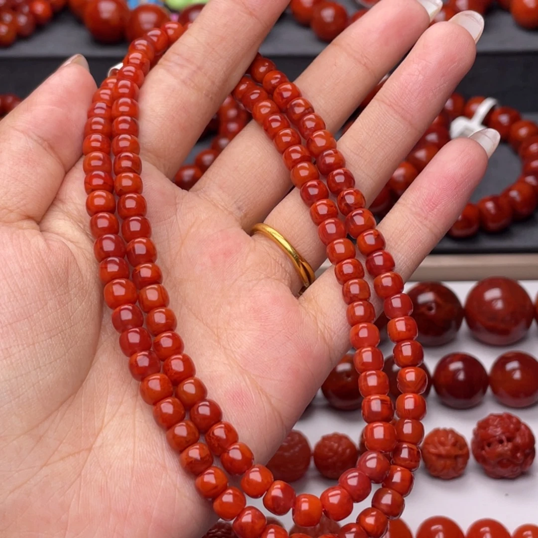 南红玛瑙未镶嵌手链Y6mm收藏满肉妖孽牛血火焰老型108