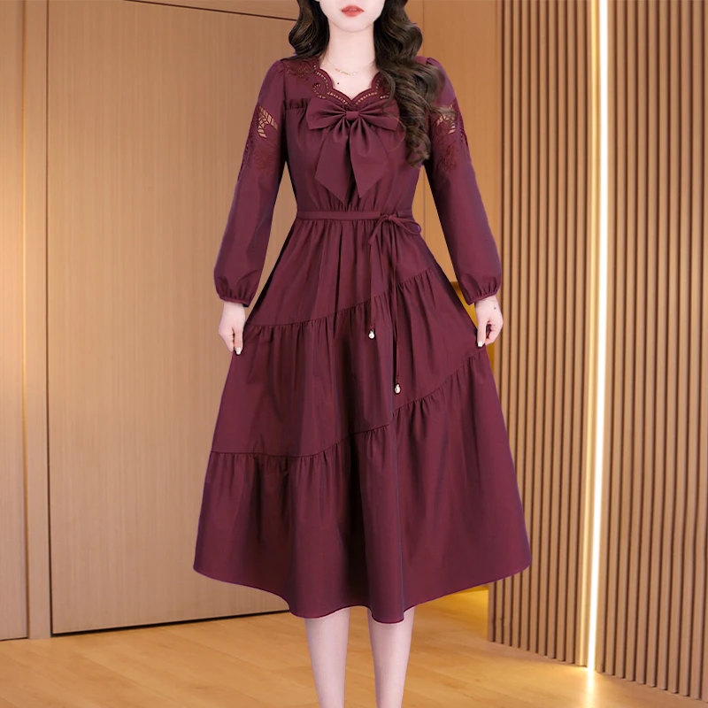 长袖连衣裙女2025新款春秋轻奢高级感今年流行十三行超火裙妈妈装