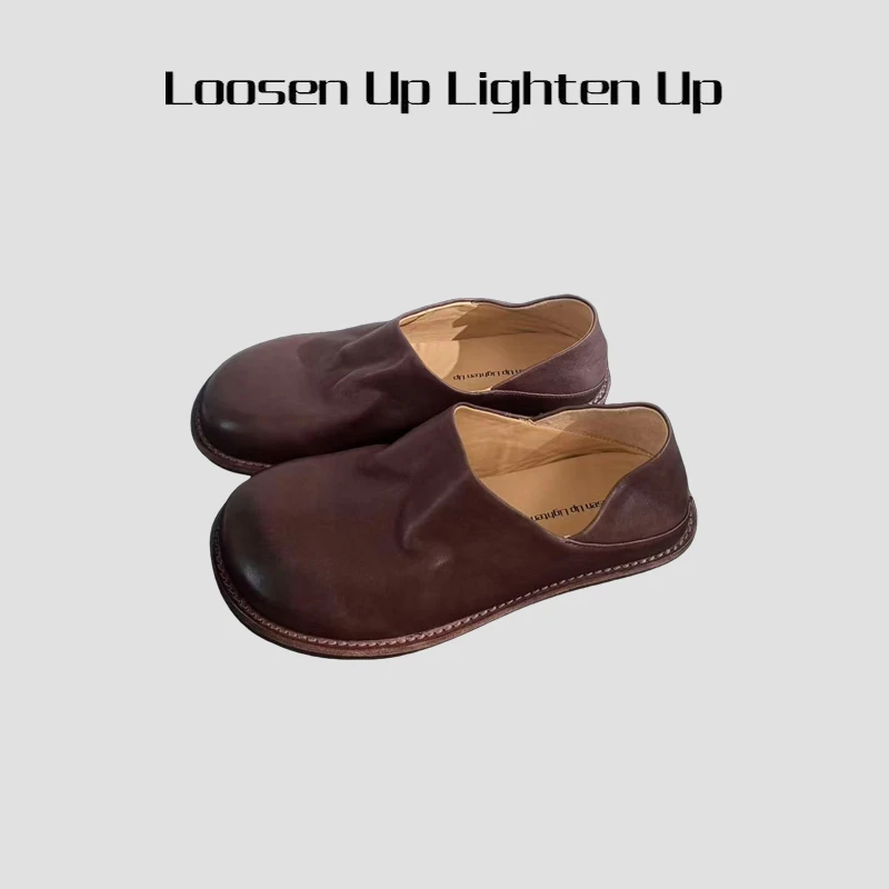Loosen Up【焦糖栗子】植鞣牛皮侘寂复古风百搭一脚蹬擦色乐福鞋