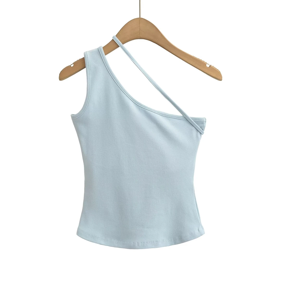 吊带斜肩挂脖短款针织美背背心无袖内搭黑色设计感显瘦夏季打底