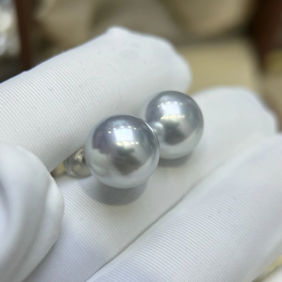 18k金银蓝光澳白素订11-12mm百搭经典时尚出勤率高