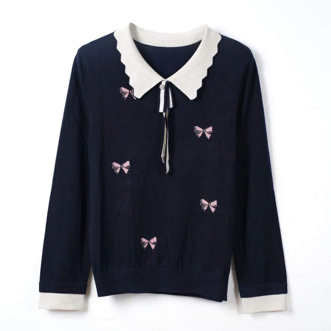 莱赛尔天丝时尚撞色翻领减龄显瘦大码针织衫春夏季-22018*