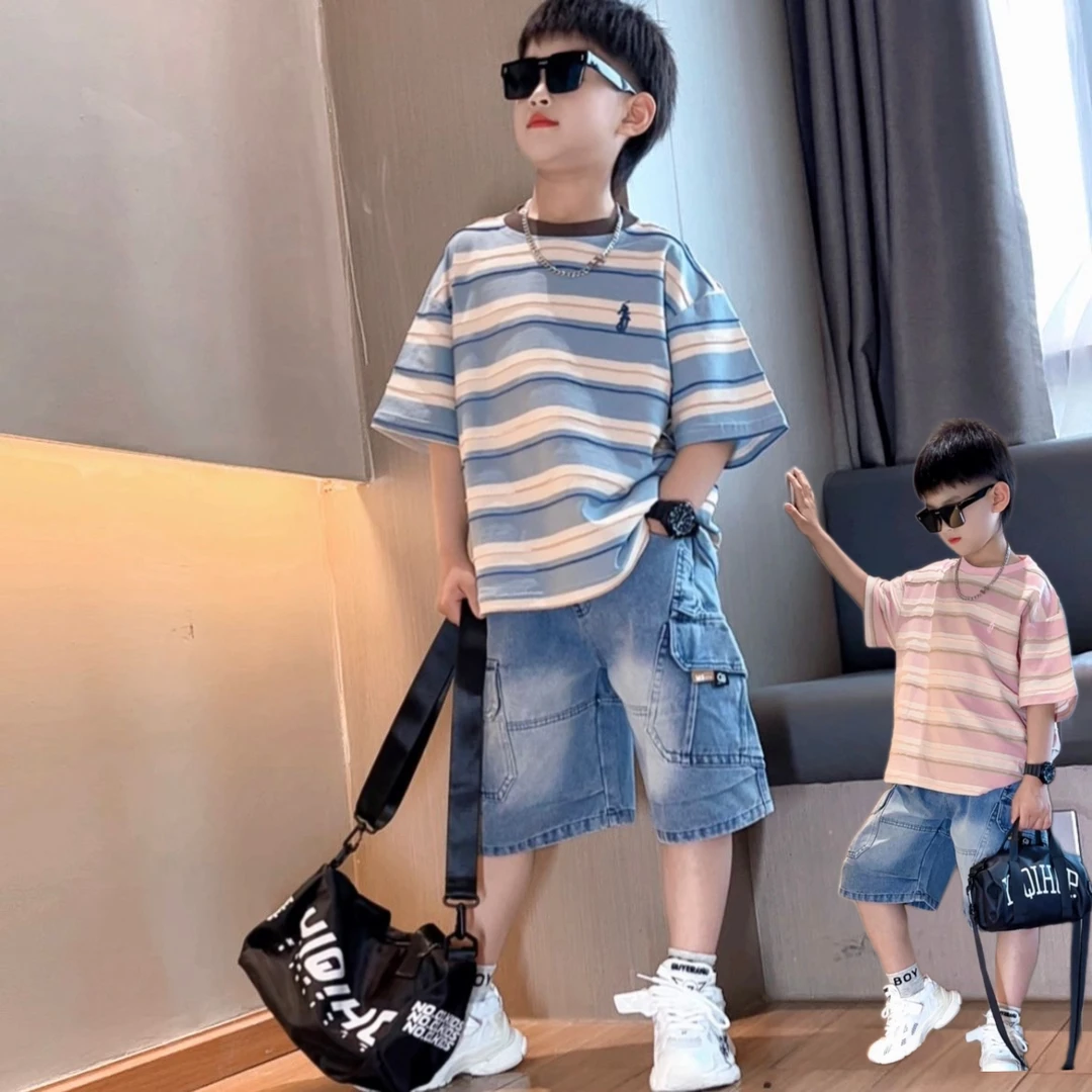 男童夏季潮流新品条纹短袖上衣&KN2566T恤衫