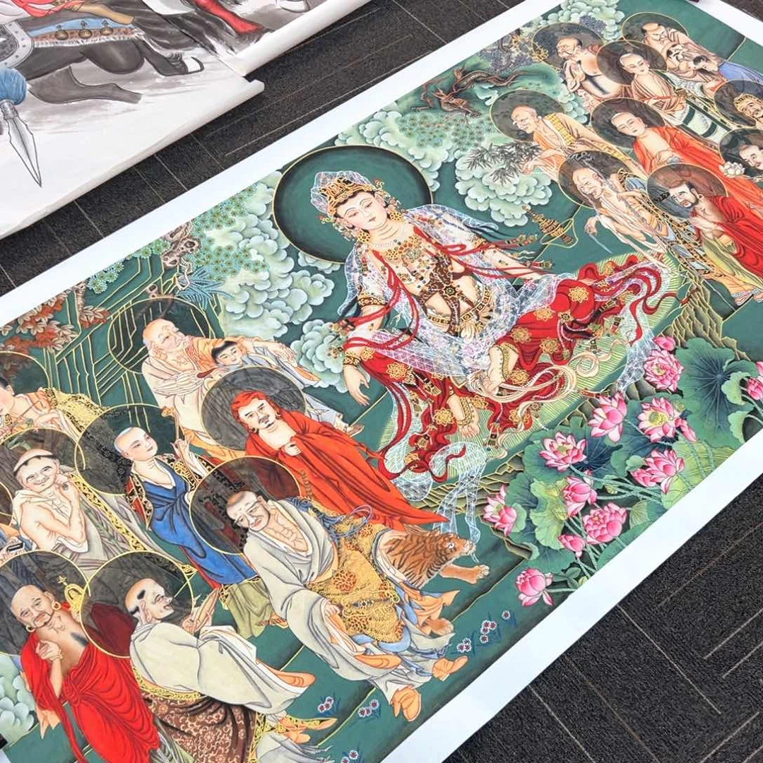 L***L国画李老师精品十八罗汉拜观音