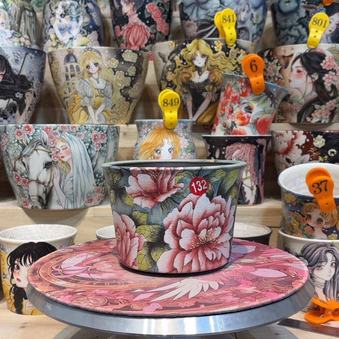 紫砂花盆景德镇手绘花盆陶瓷14/11