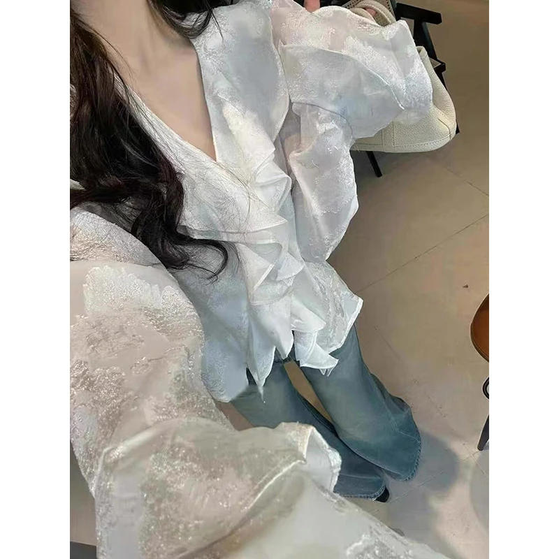 韩系气质显白衬衫女设计感小众时尚减龄翻领衬衣外穿春秋款衬衫