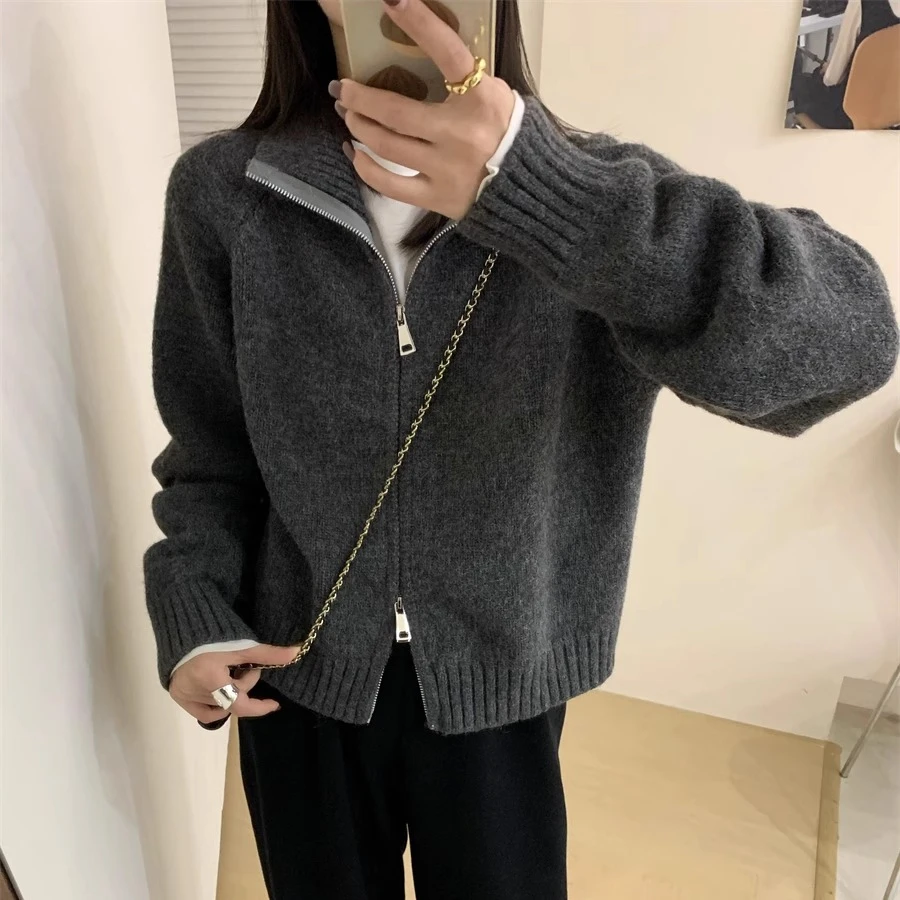 5091气质百搭毛衣针织开衫女新款上衣针织纯色