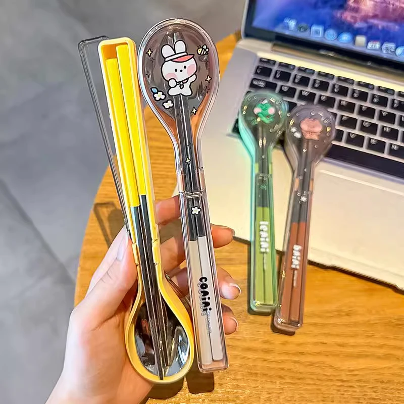 奇怡可爱筷子勺子套餐学生上班族便携不锈钢筷勺一人一筷家用情侣