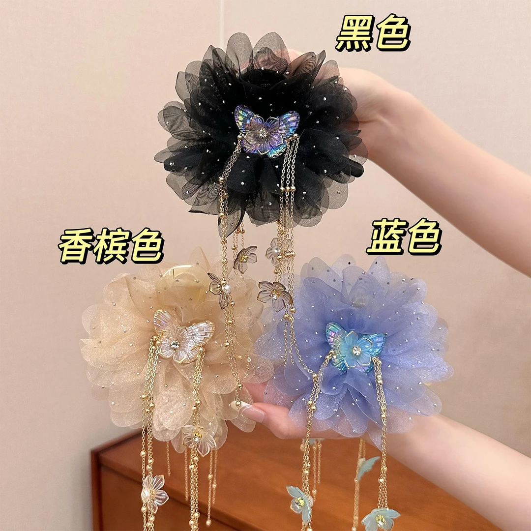 金枝玉叶花朵流苏抓夹女高级感2025新款发量多盘发鲨鱼夹大号发夹