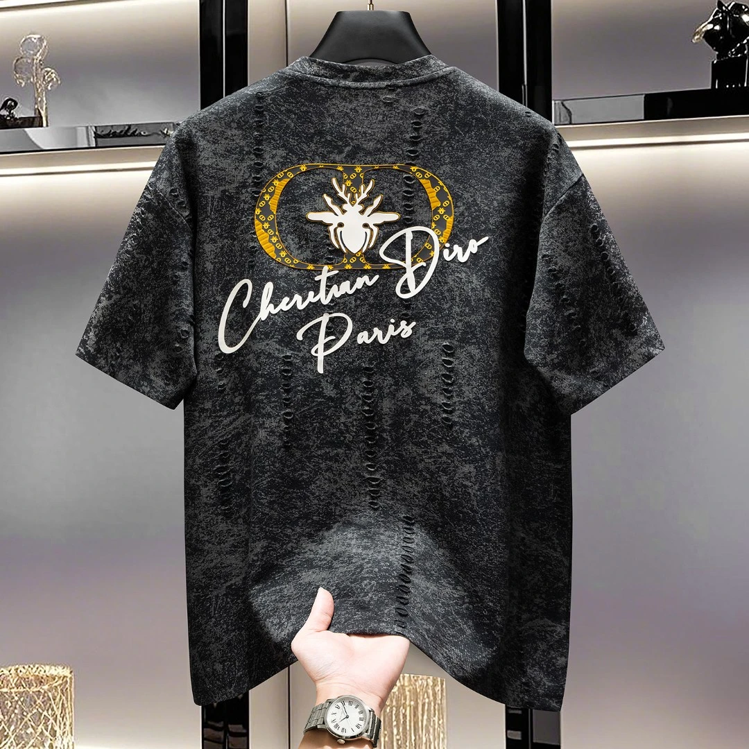 美式高端设计感破洞蜘蛛烫印短袖T恤2025夏季潮牌时尚街市半袖衫