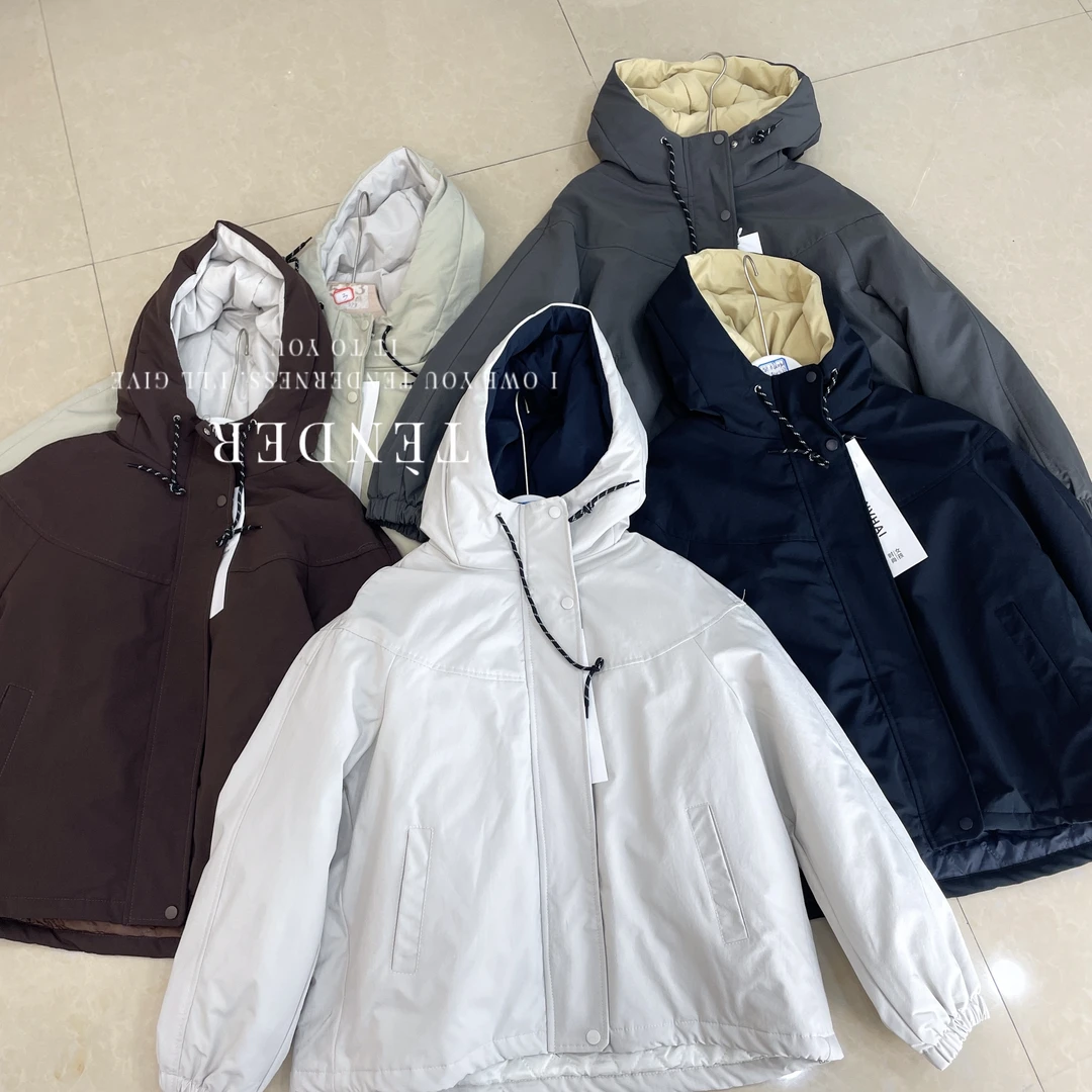 868 连帽撞色抽绳冲锋衣棉服