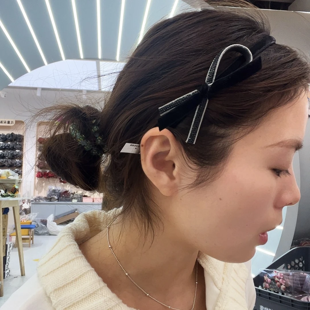 皮质非金属黑钻蝴蝶结发箍