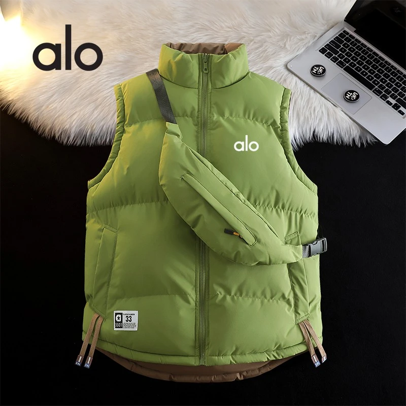 alo秋冬保暖立领双面穿运动休闲棉服马甲坎肩背心暖背带挎包马甲