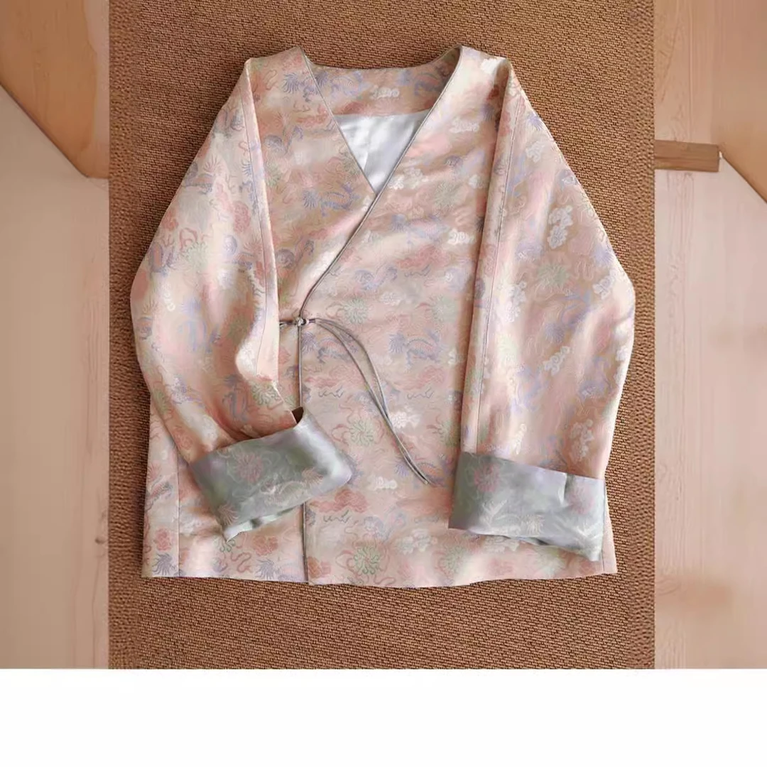 新中式国风气质粉色提花盘扣唐装外套时尚百搭高贵上档次新款女装