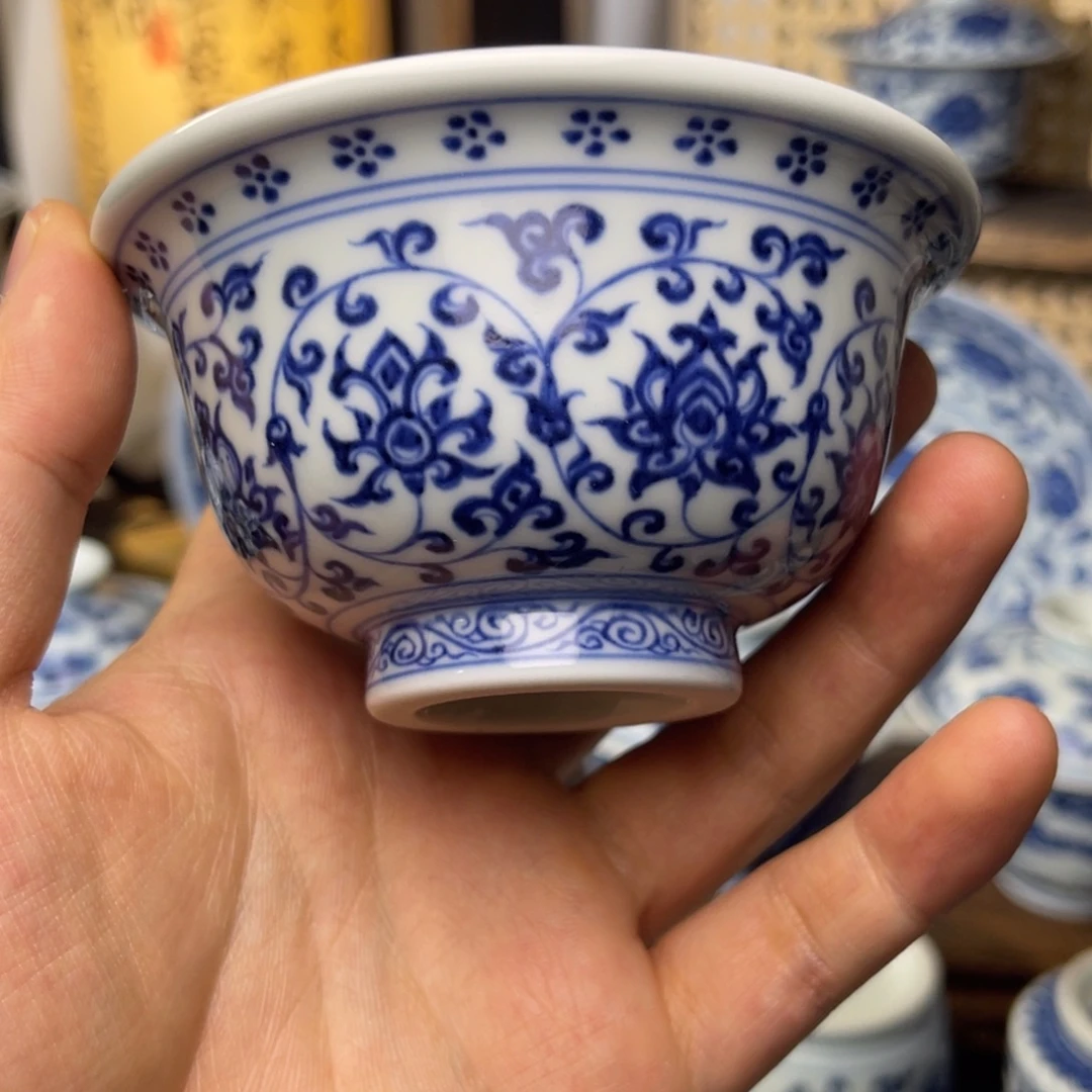 大***9其他陶汀蓝手作纯手工手绘缠枝莲压手杯 花心款