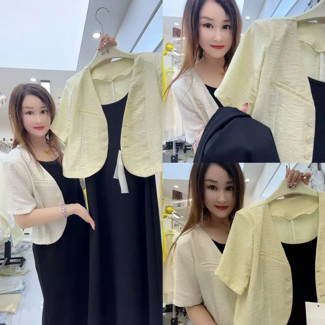 86058  苎麻开衫连衣裙两件套 Z D-9-7中 裙长≈114cm 衣长≈43cm