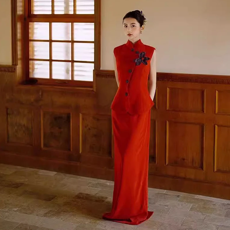 新中式敬酒服旗袍新娘女晨袍晨拍订婚晚礼服法式复古回门日常可穿