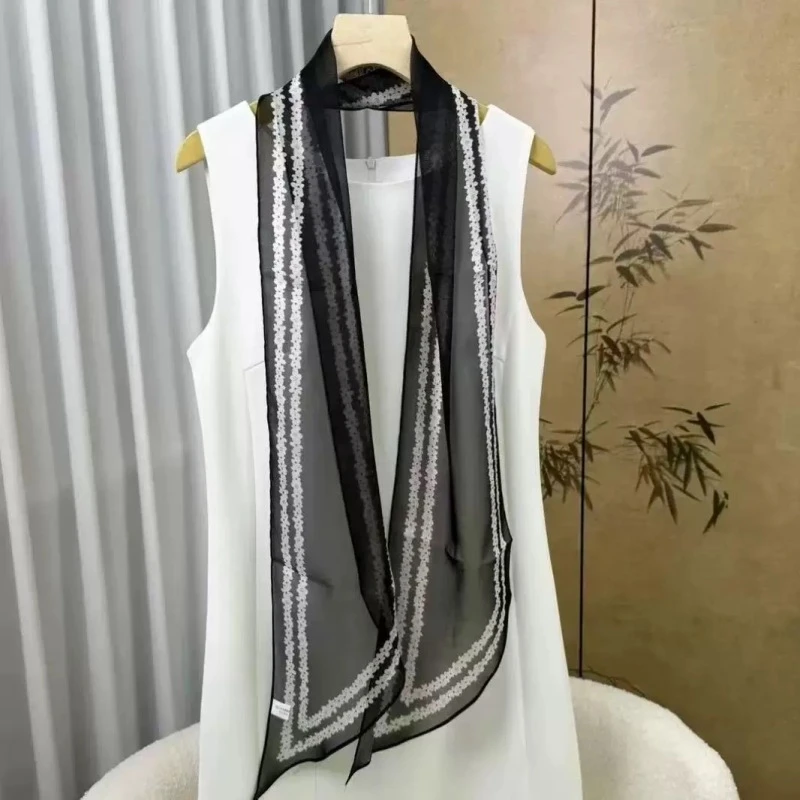 【小雏菊】"乔其长巾160*20飘带 手工边"春夏披肩高级气质丝巾