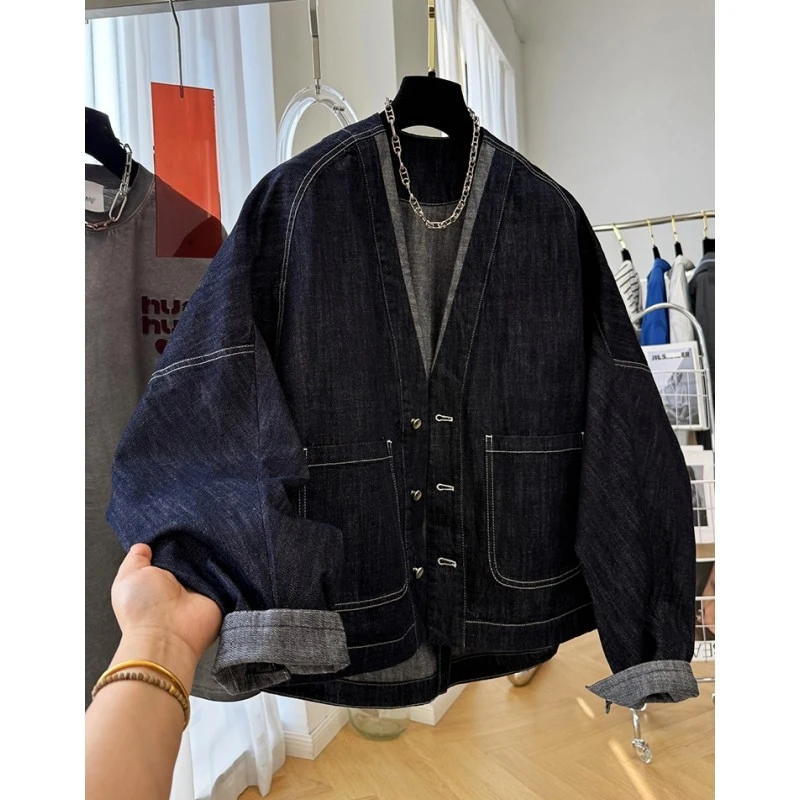 【慵懒隨型】日韩系初春穿搭独特漂亮V领蝙蝠袖牛仔外套女春季夹克